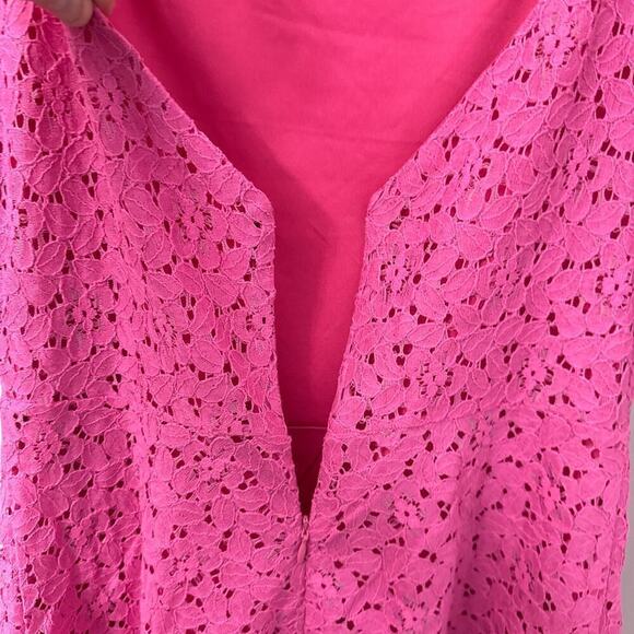 Betsey Johnson Dress Size 12 Cosmopolitan Hot Pink Hi Low Floral Lace Keyhole - Picture 10 of 11